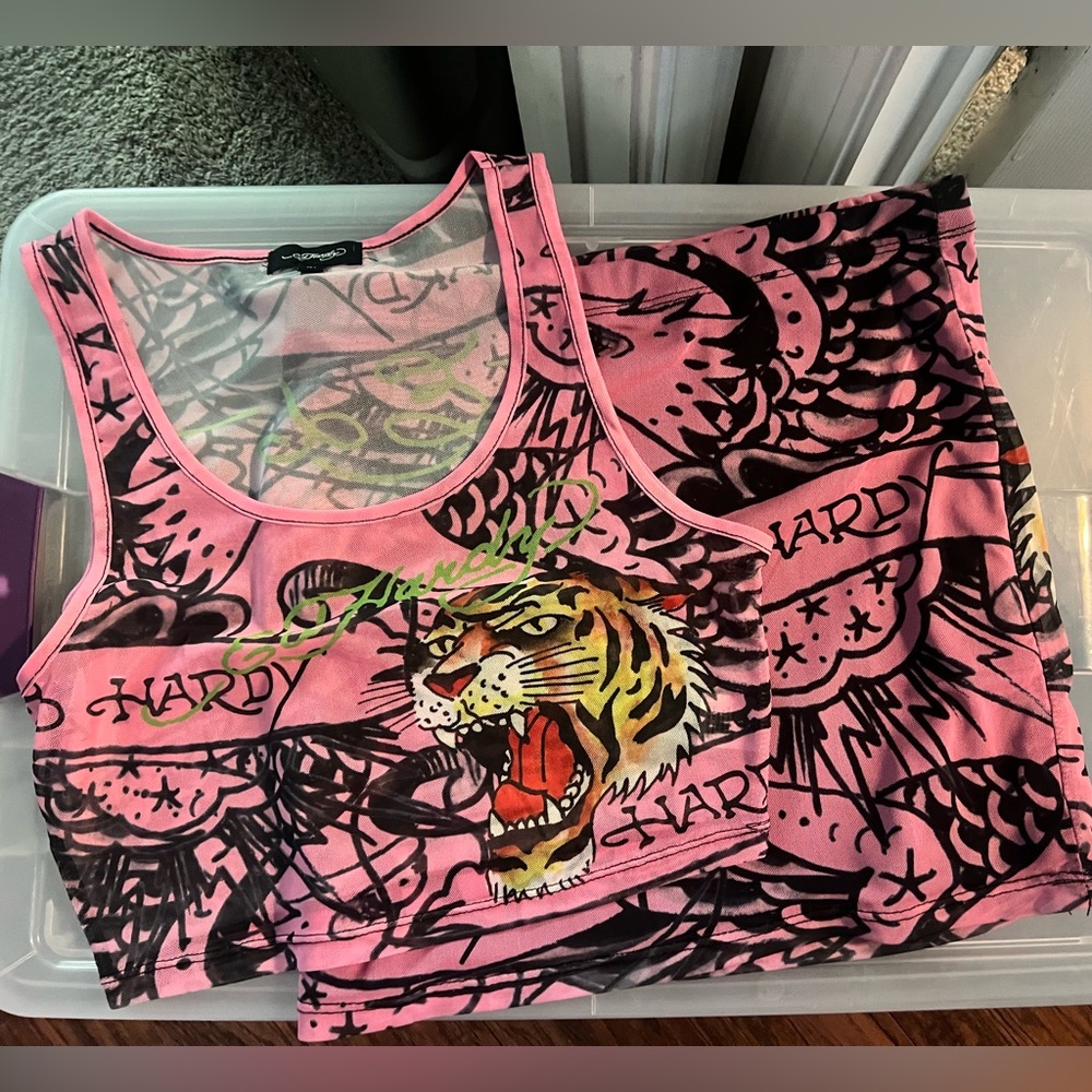 Ed Hardy Pink and Black Tiger Graphic Tank NWOT